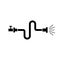 Silhouette of Flexible hose connected to tap with jet of water. Outline icon of irrigation. Black simple illustration of bent pipe