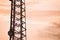 silhouette  of a flock of American black vultures on a tower in the sunset