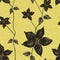 Silhouette of flowers with leaves on golden background.