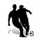 Silhouette of football players playing with sword, on white back
