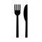 Silhouette fork and knife. Outline icon of kitchenware. Black simple illustration for dinner, eating food, cafe, restaurant. Flat