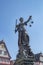 Silhouette of fountain Lady justice in Frankfurt