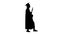 Silhouette Frustrated female student in graduation robe shaking her diploma while waiting.