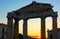 Silhouette of the Gate of Athena in Athens at sunset