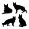 Silhouette of a German shepherd. Black silhouette of a dog, set of illustrations on a