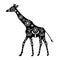 Silhouette of a giraffe with ancient traditional patterns and or