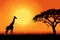 Silhouette of giraffes in savanna at sunset, vector illustration, Giraffe Silhouette - African Wildlife Background - Beauty in