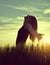 Silhouette of a girl in a barley field