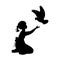 Silhouette girl bird pigeon world