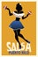 Silhouette of girl dancing salsa with maracas.