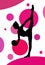 Silhouette of girl doing rhythmic gymnastics exercises with ball over abstract background