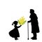 Silhouette girl gives grandmother flowers