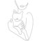 Silhouette of a girl is holding a gentle cat in her arms. Minimalism style. The design is suitable for paintings, decor