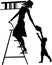 Silhouette of a girl librarian,