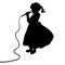 Silhouette girl music sings in microphone