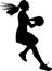 Silhouette of girl netball player running with ball