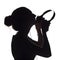 Silhouette of a girl puts on headphones and listening to music, head profile of young music lover on a white isolated background