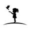 silhouette of girl releasing bird from her hands happily