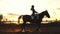 Silhouette of a girl riding a horse at sunset