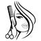 Silhouette of a girl with scissors and a comb. Logo concept for buyer shop, hairdresser. The design is suitable for decor, tattoos