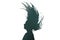 Silhouette of a girl or woman who raises her head and throws her hair on her back.