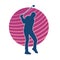 Silhouette of a golf athlete in action pose swinging his golf club.