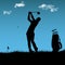 Silhouette of golfer with bag on playground