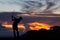 Silhouette of golfers hit sweeping and keep golf course in the s