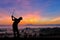 Silhouette of golfers hit sweeping and keep golf course in the s