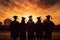Silhouette of Graduates in Graduation Ceremony. Education Concept, rear perspective of a group of university graduates, their
