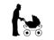 Silhouette of grandfather with baby stroller
