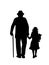 Silhouette of grandfather walking with granddaughter
