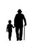 Silhouette of grandfather walking with grandson