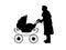 Silhouette of grandmother with baby stroller