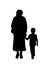 Silhouette of grandmother walking with grandson
