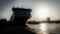 Silhouette of Greek Ferry at dock in port of Pireaus