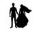Silhouette of the groom holds the bride by the hand