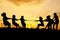 Silhouette, group of happy children