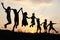 Silhouette, group of happy children