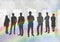 Silhouette of group of people with transition background