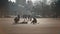 Silhouette of guys with skateboard in early sun