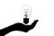 silhouette of hand with an incandescent lamp, thought bulb, concept of idea on white isolated background