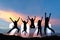 Silhouette happy business teamwork jumping congratulation and celebrate in Happy New year 2021 for change new life future concept