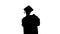 Silhouette Happy female student in graduation robe walking and c