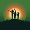 Silhouette of Happy friends on the top of the hill at sunset illustration friendship day concept Ai generative