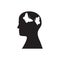 Silhouette of a head with butterflies flying inside on a white isolated background. Icon. Vector image