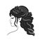 Silhouette of the head of a cute lady. The girl demonstrates a female hairstyle on medium and long hair. Suitable for logo,