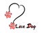 Silhouette of a heart with the inscription Love dog and paws.