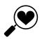 Silhouette heart love loupe search icon