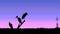 Silhouette of Heron birds on grassland colorful background Landscape illustration